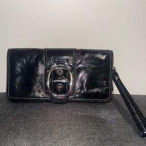 Coach Bleecker Black Patent Leather Wristlet Wallet